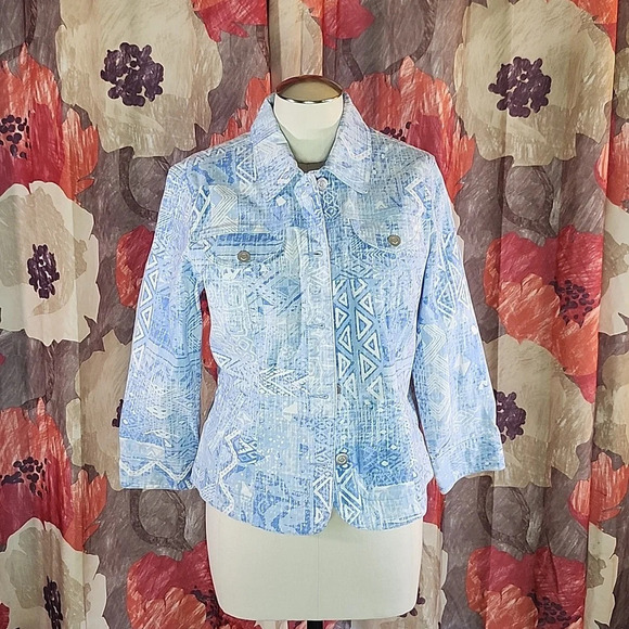 Hearts of Palm Women Jacket Denim Bleached Pattern Cotton Blend 8 - Picture 3 of 10